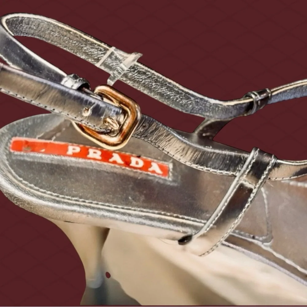 Prada Metallic Silver Strappy Heels - Picture 6 of 8